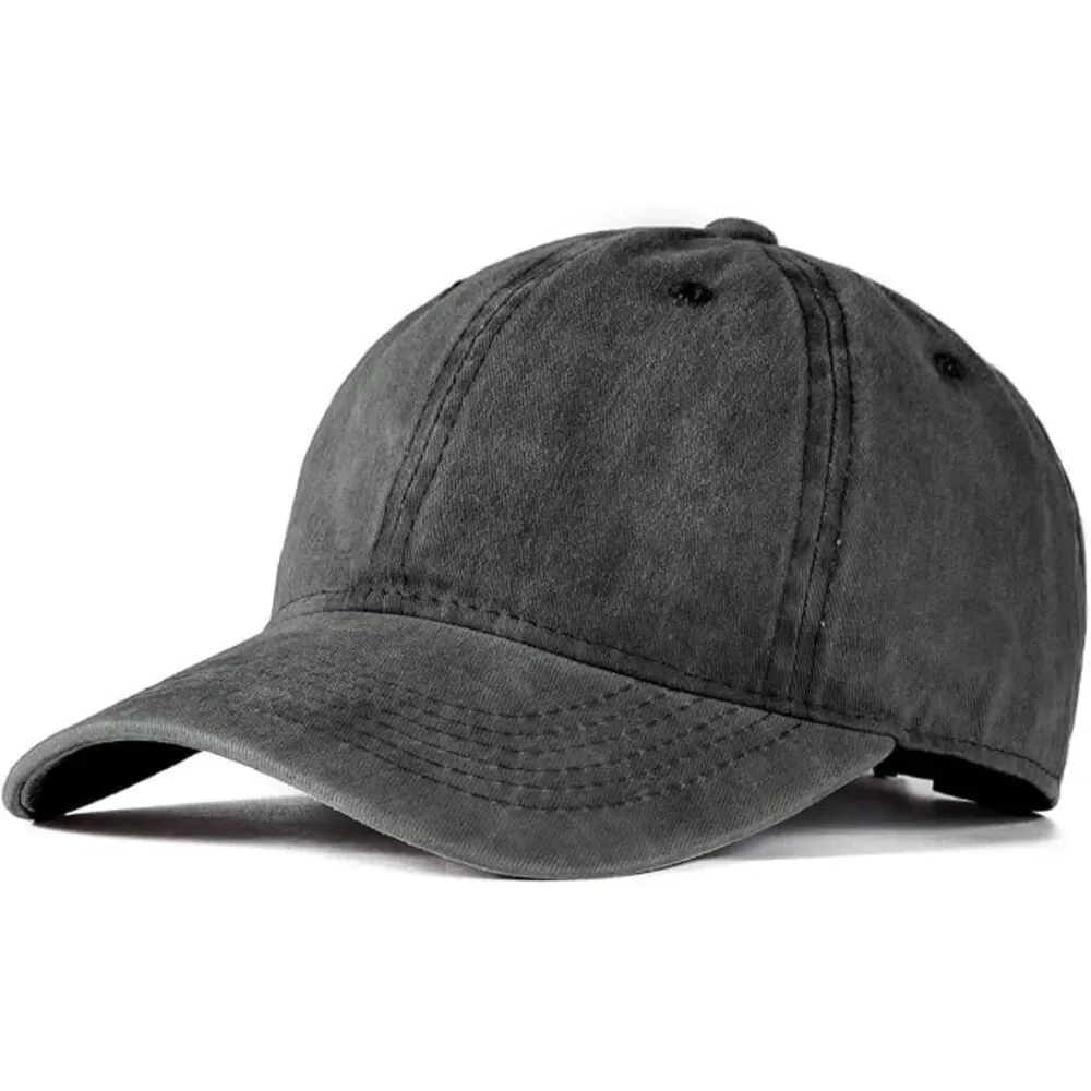 Unisex Dark Gray Washed 100% Cotton Adjustable Size Strap Classic Baseball Cap